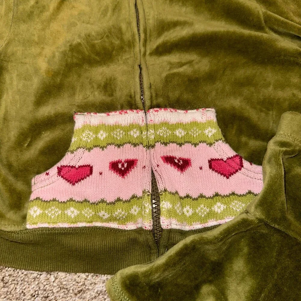 Gymboree GINGERBREAD GIRL FAIR ISLE green zip velour cardigan & skirt sz 3-4 XS